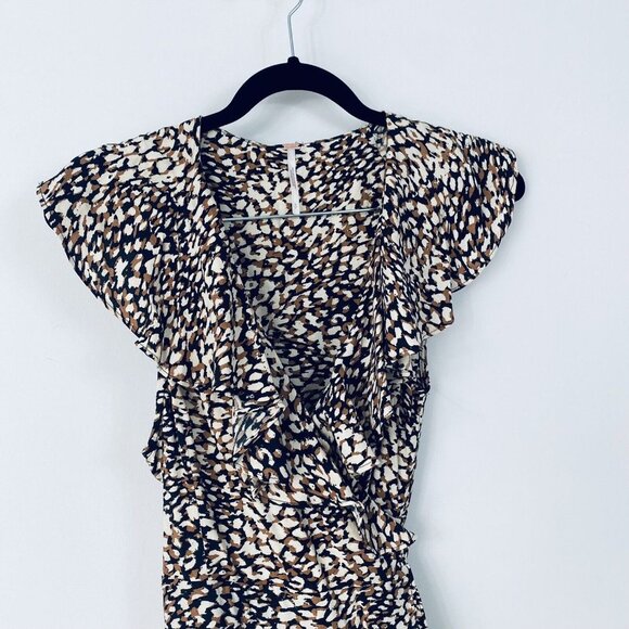Free People French Quarter Mini Wrap Dress Jet Combo Leopard Print Black Small - Picture 3 of 11